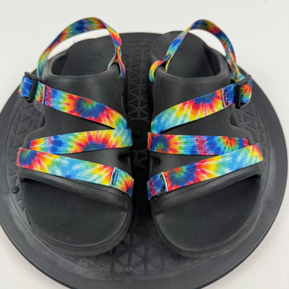 Chaco Chillos Kids Junior 4 Rainbow Tie Dye Black Slide Sandals J107383 - Picture 4 of 9